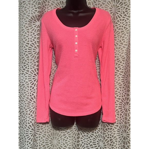 Loft waffle knit hot pink long sleeves top Sz M NWT - Picture 1 of 4